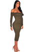 Sexy Army Green Ribbed Knit Off Shoulder Dress